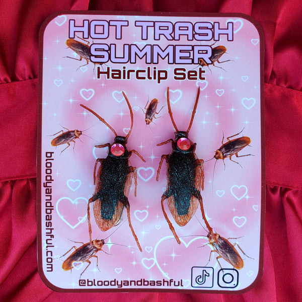 'HOT TRASH SUMMER' HOT PINK COCKROACH HAIRCLIP SET
