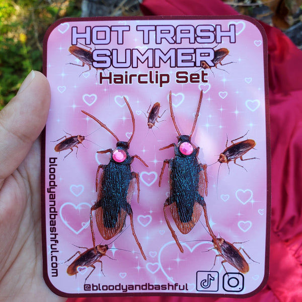 'HOT TRASH SUMMER' HOT PINK COCKROACH HAIRCLIP SET