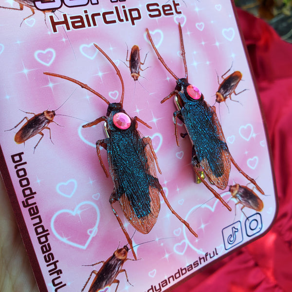 'HOT TRASH SUMMER' HOT PINK COCKROACH HAIRCLIP SET