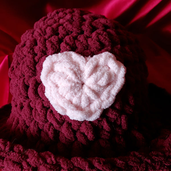 FLUFFY CROCHET HEART HAT