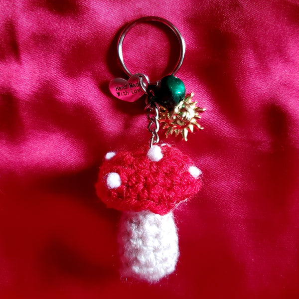 CROCHET RED MUSHROOM KEYCHAIN